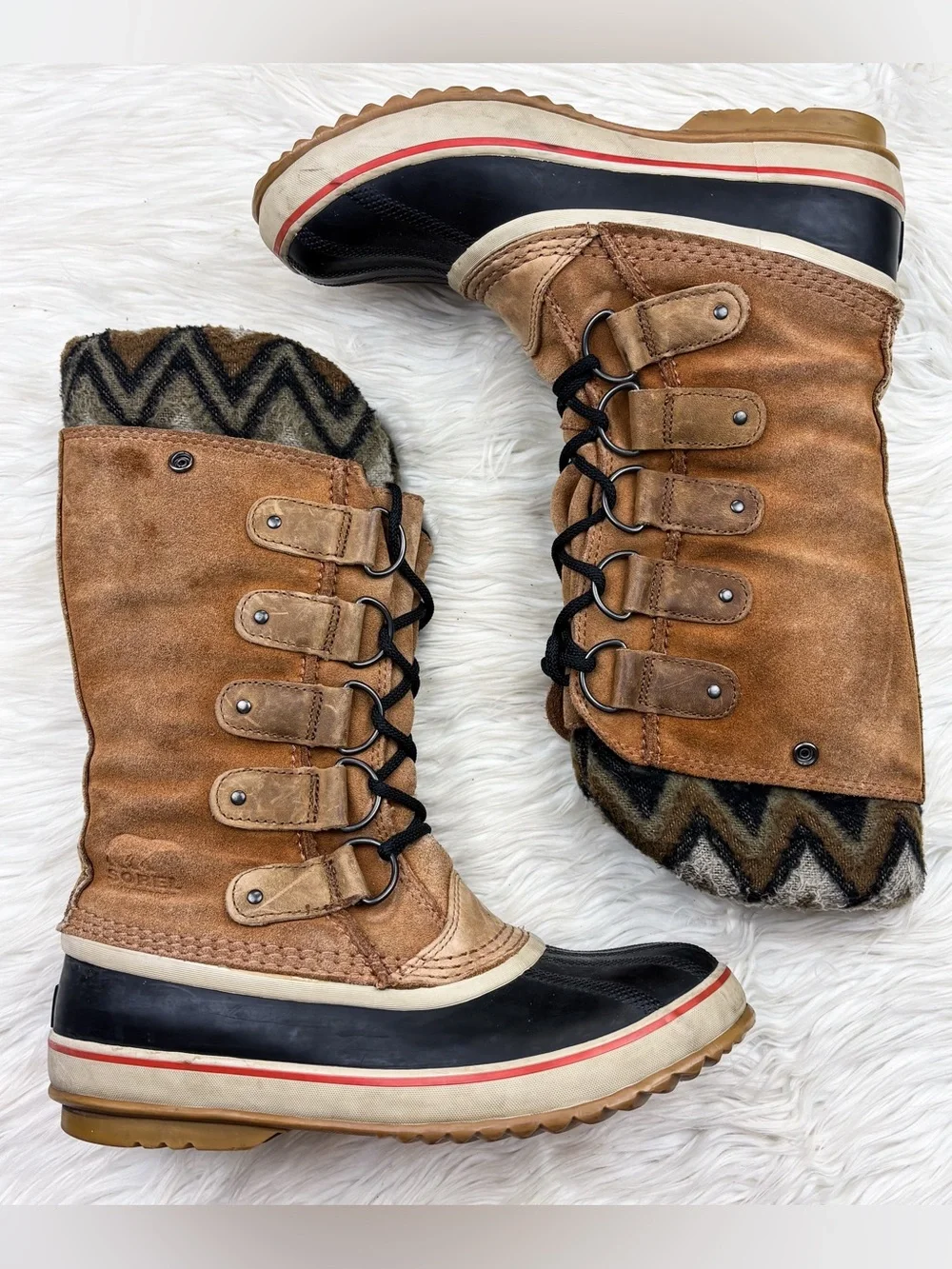 Sorel Joan of Arctic Knit Boot Waterproof Elk Leather Chevron Fleece Duck Winter